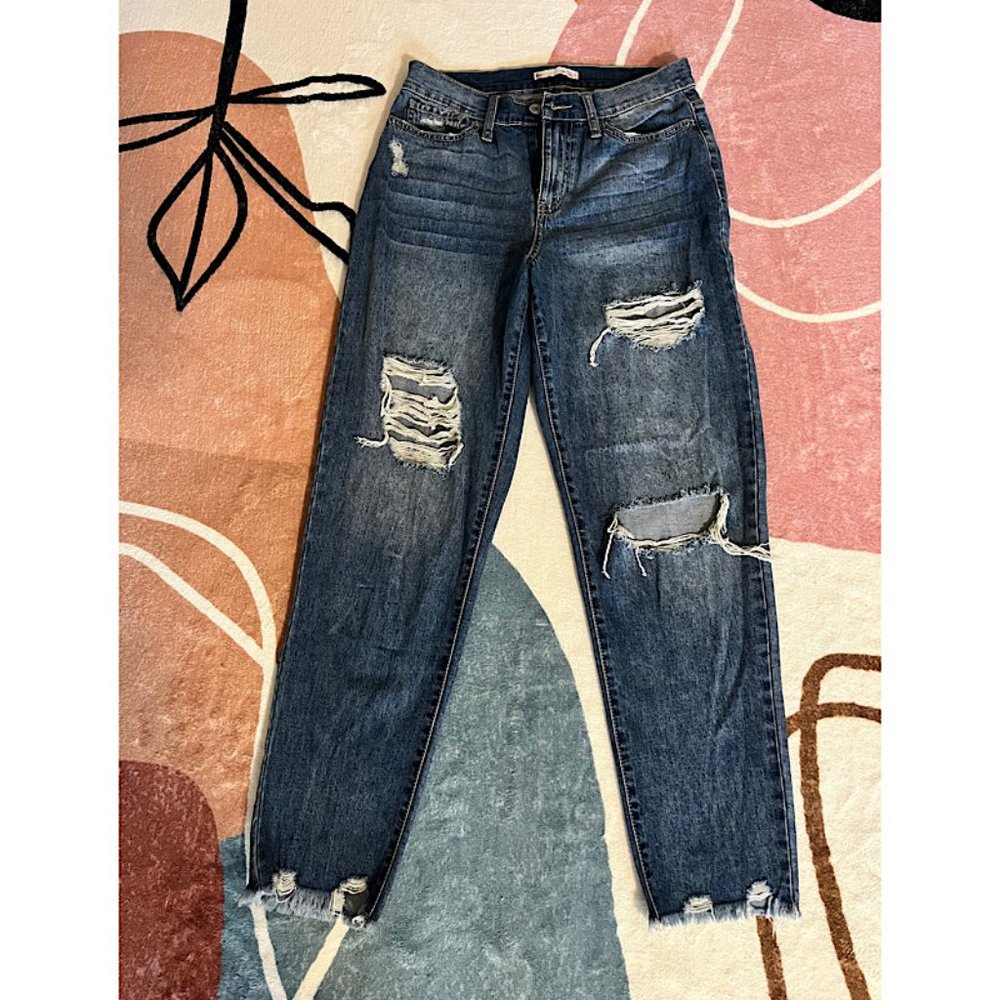 High Rise Distressed Mom Jeans